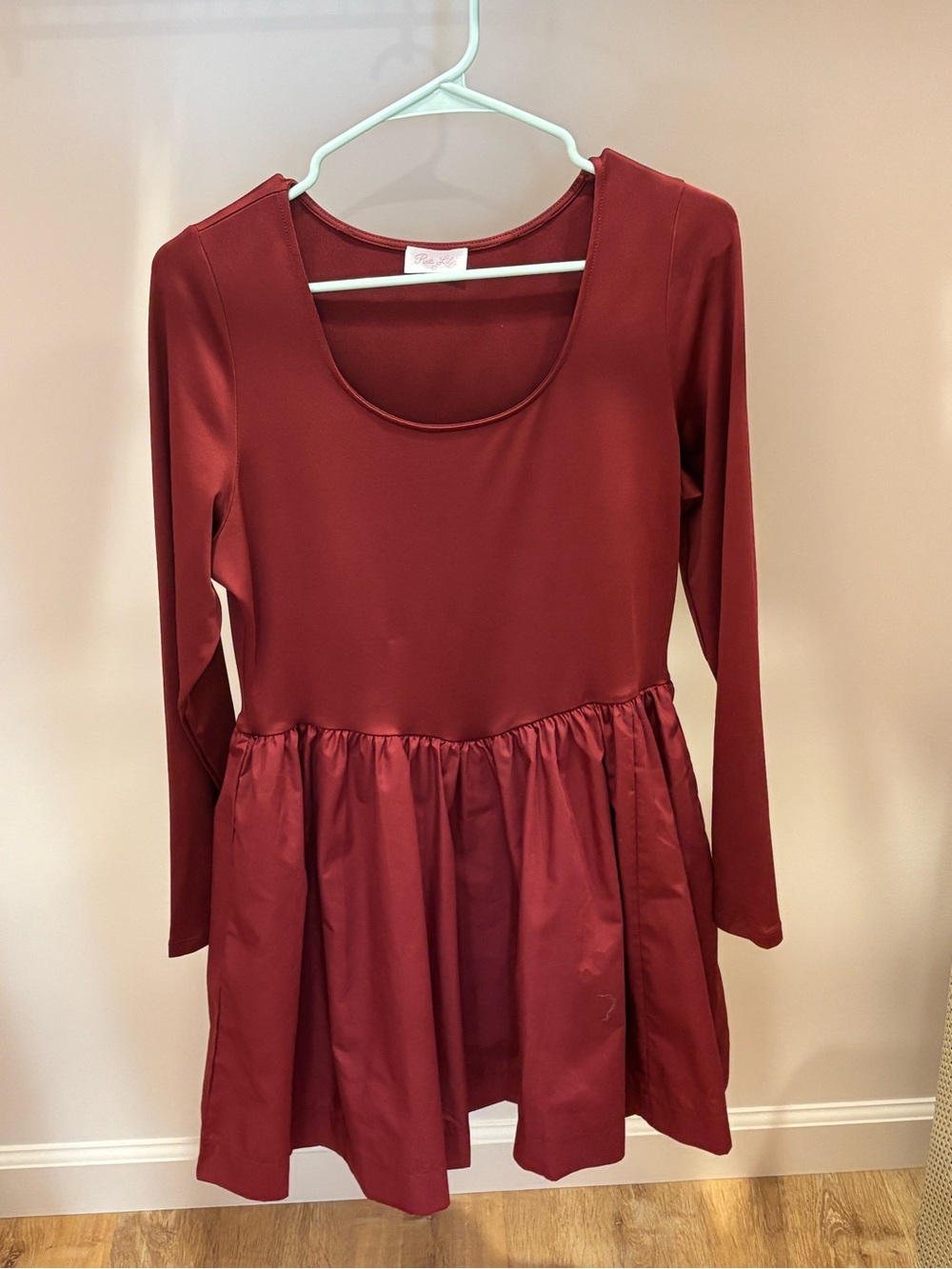 Pink Lily Burgundy Long-Sleeve Peplum Mini Dress with Built In Shorts